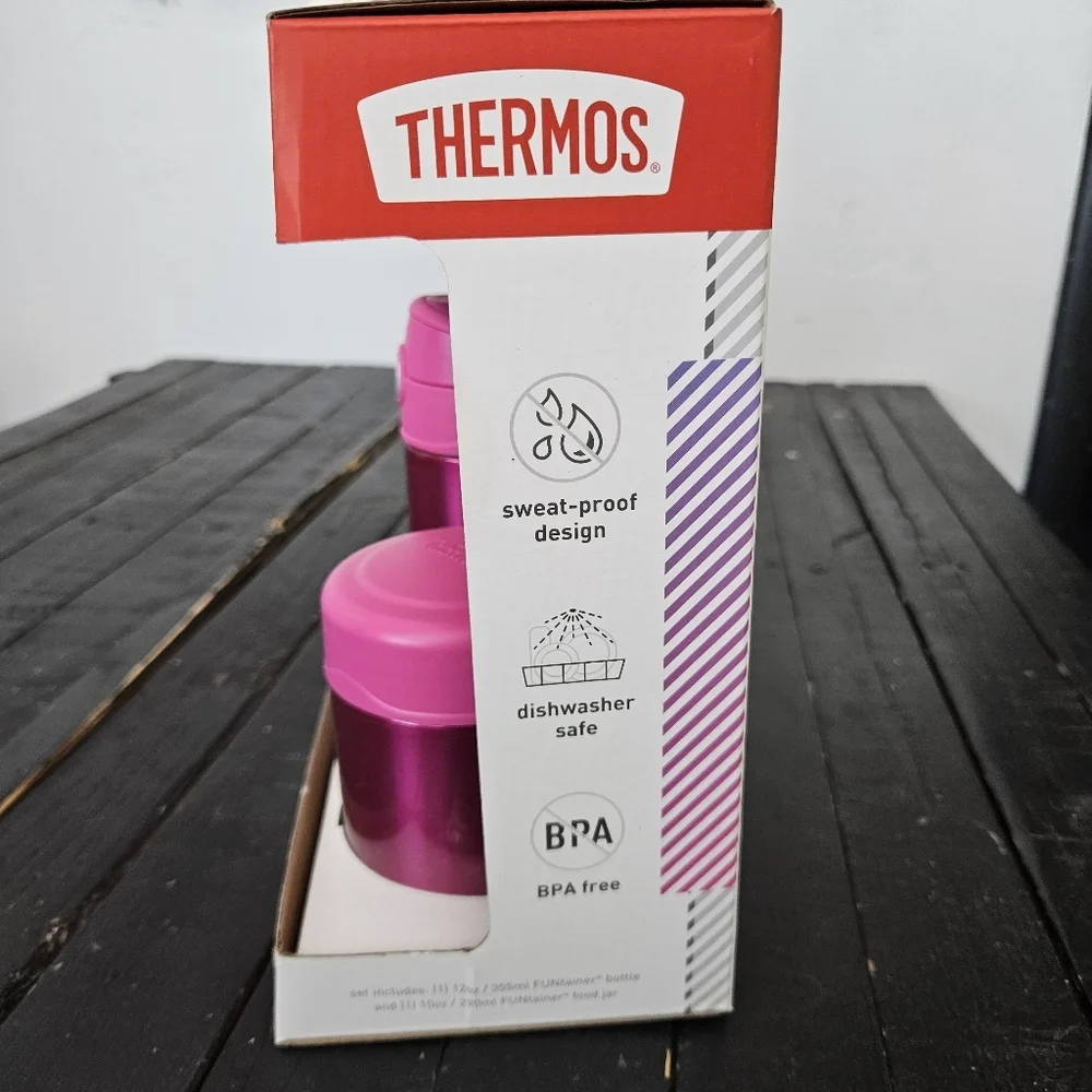 Thermos Funtainer Pink Lunch Set 10 12 Ounce Bottle Container Hot Cold